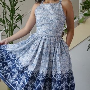 Border print dress with pockets